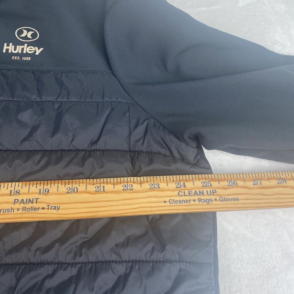 Hurley Jacket Mens Extra Large Black Hooded Softshell Quilted Puffer Windbreaker - Picture 6 of 10